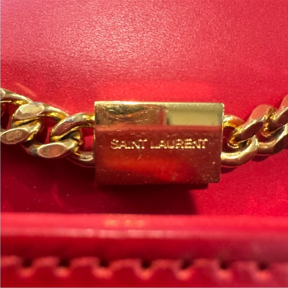 Saint Laurent Red and Gold Clutch with Iconic YSL Logo - Picture 10 of 16